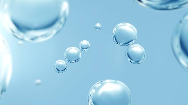 透明な化粧品のガスは、フルフレームマクロクローズアップ水中で気泡 - 水滴 ストックフォトと画像