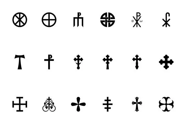 Vector illustration of Religious cross black color set solid style image