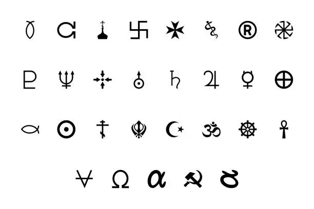 Vector illustration of Religious and international symbol black color set solid style image