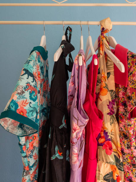 Vintage dresses on a clothes rail stock photo