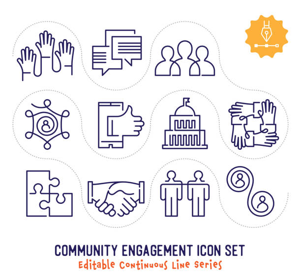 ilustraciones, imágenes clip art, dibujos animados e iconos de stock de paquete de iconos de línea continua editable de community engagement - cooperación ilustraciones