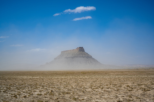 High winds kicked up dust in the deserts of Utah at Factory Butte
