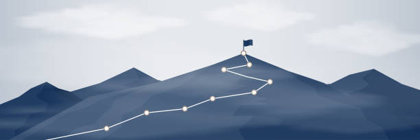 istock Mountain climbing route to peak with cloud and fog 1270976644