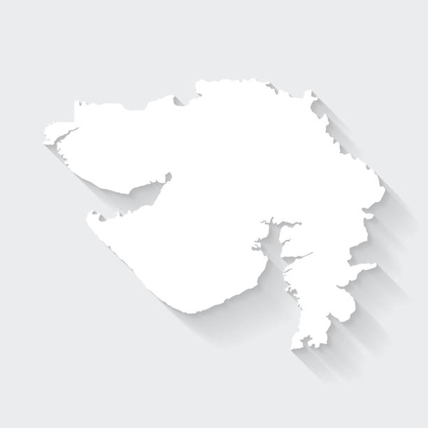Gujarat Map Logo Shape Of Gujarat, State Of India, With Its Capital