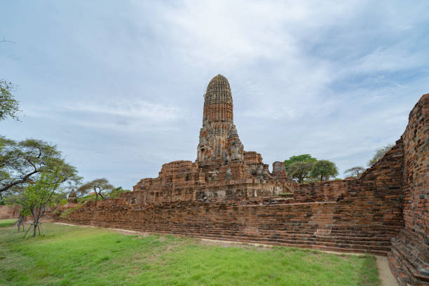 Old ruins of a temple in Phra Nakhon Si Ayutthaya province near Bangkok, Thailand. An old buddha statue in ancient temple. Famous tourist attraction landmark. History of Thai architecture. antiguas ruinas de un templo en la provincia de phra nakhon si ayutthaya, cerca de bangkok, tailandia. una antigua estatua de buda en el antiguo templo. famoso punto de referencia de la atracción turística. historia de la arquitectura tailandesa.