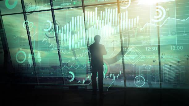 istock Businessman works with big data in a dark office. 1270984538