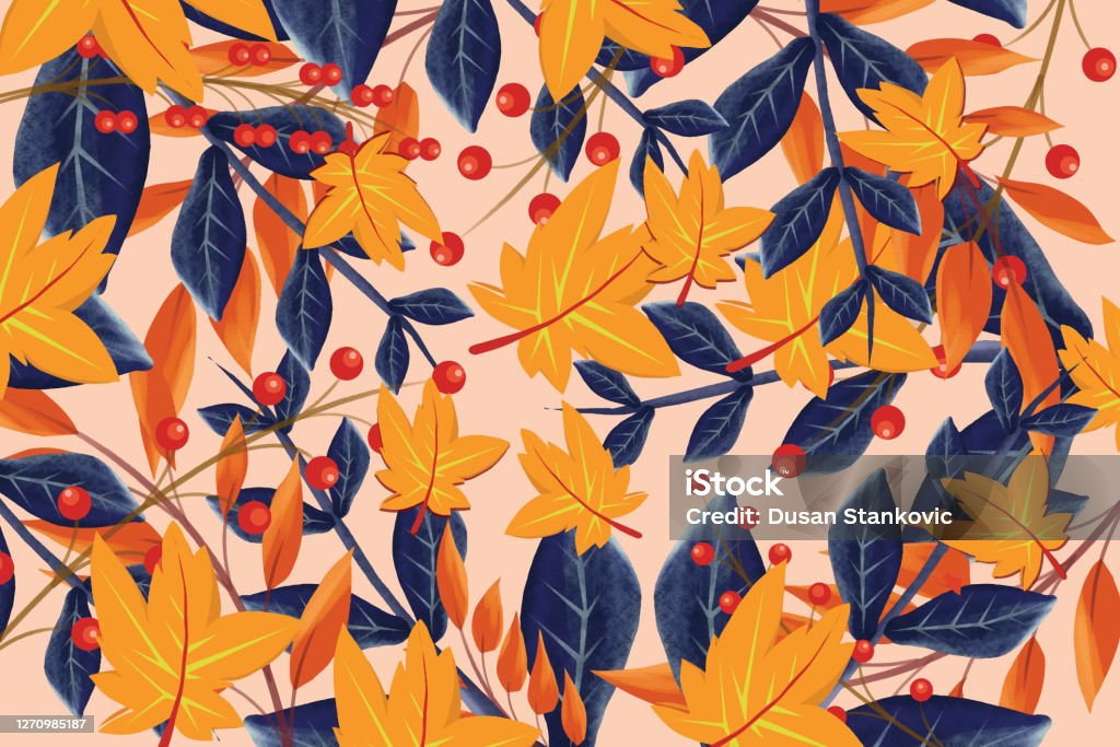 떨어지는 나뭇잎과 가을 배경 꽃무늬에 대한 스톡 벡터 아트 및 기타 이미지 - 꽃무늬, 잎사귀 무늬, 패턴 - Istock