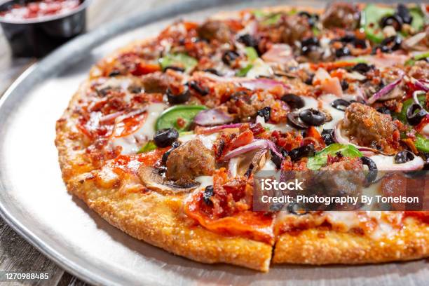 Supreme Pizza Stock Photo - Download Image Now - Pizza, USA, Photography