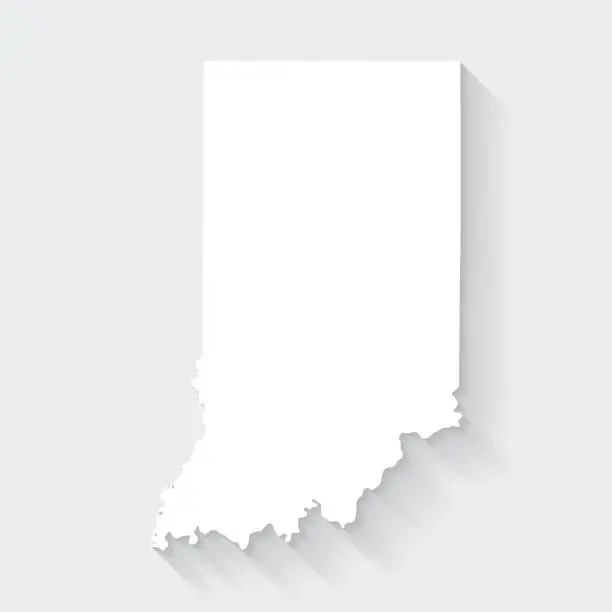 Vector illustration of Indiana map with long shadow on blank background - Flat Design