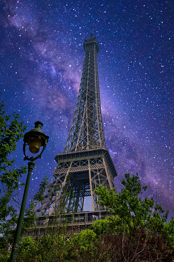 The Paris Eiffel Tower at Night with Stars.