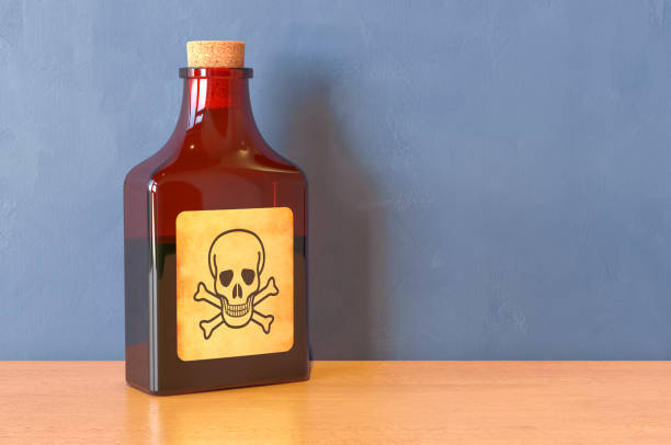 istock Poison bottle with cork on the wooden table. 3D rendering 1270997428