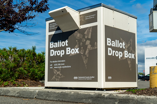Everett, WA. USA - 08/31/2020: Ballot Box For Mail in Vote