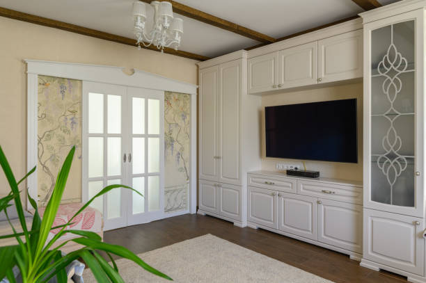 Classic brown and white living room interior
