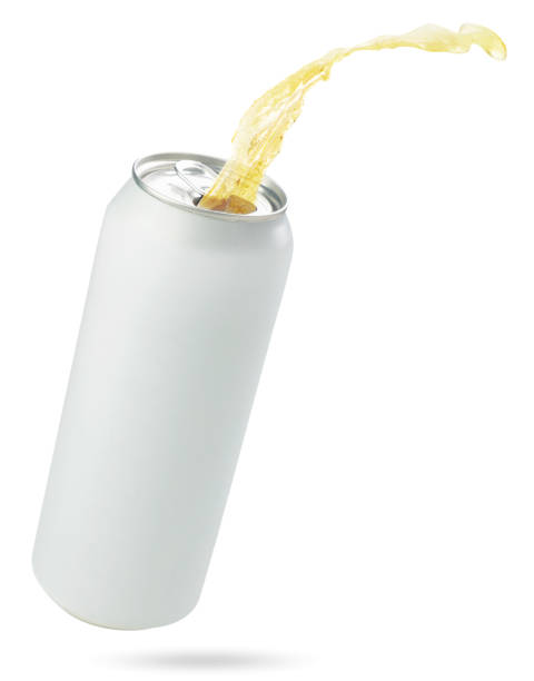 istock A can of beer flies with a splash on a white background. Isolated 1271005289