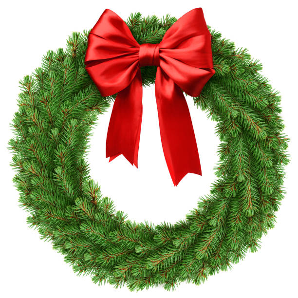 istock christmas wreath, red ribbon bow, isolated on white background 1271007919