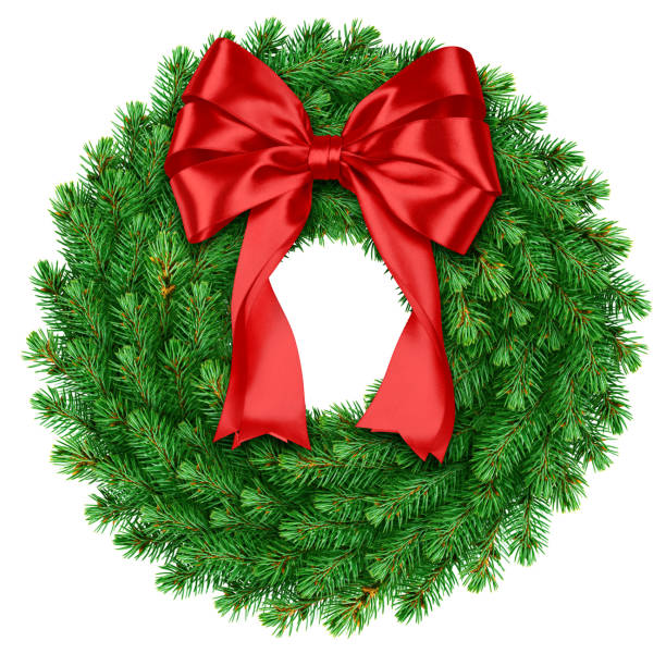 istock christmas wreath, red ribbon bow, isolated on white background 1271007925