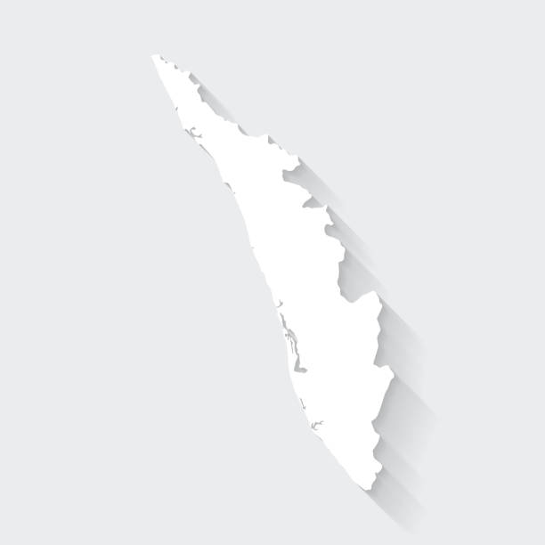 Kerala map with long shadow on blank background - Flat Design White map of Kerala isolated on a gray background with a long shadow effect and in a flat design style. Vector Illustration (EPS10, well layered and grouped). Easy to edit, manipulate, resize or colorize. flat country stock illustrations