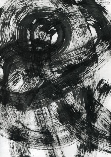 istock Graphic hand painted acrylic minimalist abstract in black color 1271008351