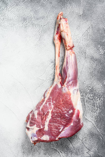 istock Raw lamb leg. Fresh organic meat. White background. Top view 1271009321