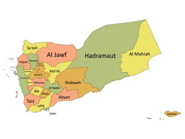 Vector illustration of Map of Administrative Division of Yemen