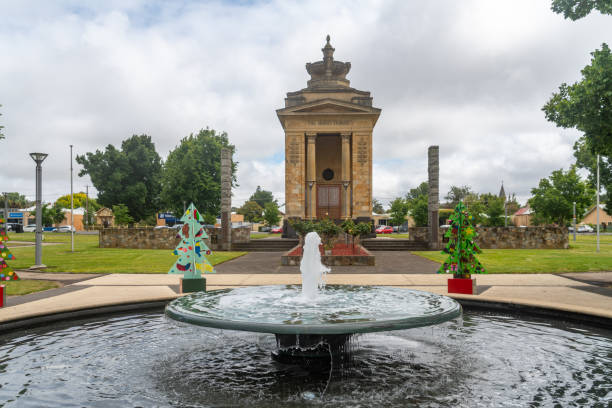 Colac, Victoria, Australia - December 13, 2019: Memorial Square, Grassy park dedicated to those who served in WWI, featuring picnic tables, a barbecue & playground.