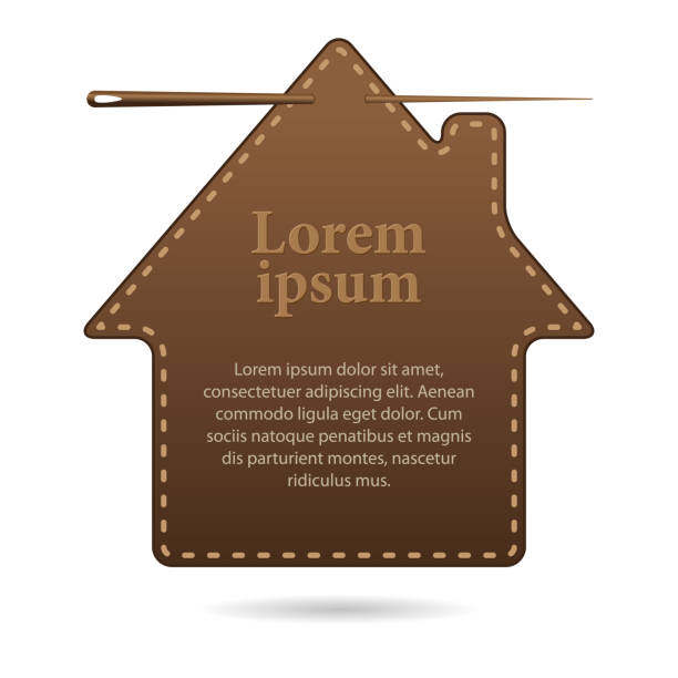 ilustrações de stock, clip art, desenhos animados e ícones de template with space for text, leather label in the shape of a house - leather patch label stitch