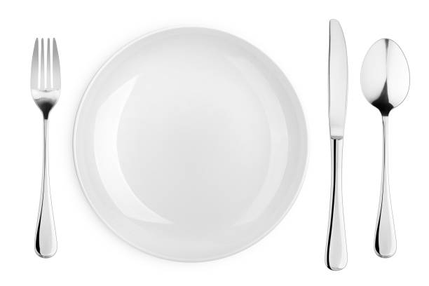 istock Empty plate, fork, knife, spoon, cutlery isolated on white background, clipping path, top view 1271014866