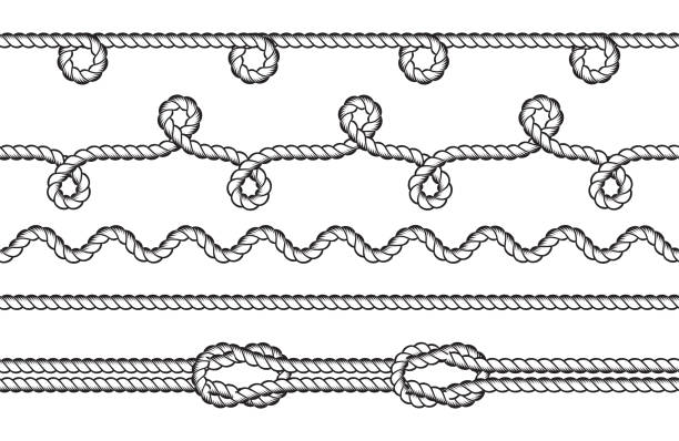 набор веревочной границы. связывание узла. матросский узел и веревочный вихрь. изолирован на белом фоне. графический элемент вектора дизай� - scrap booking stock illustrations
