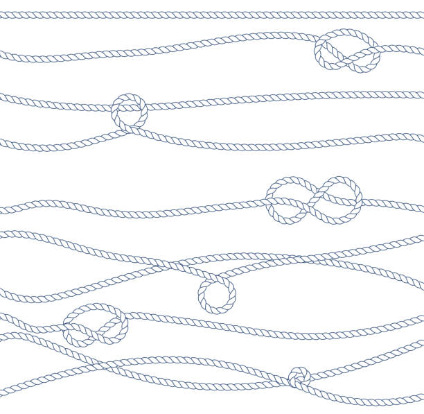 ilustrações, clipart, desenhos animados e ícones de vetor marine rope e knot seamless pattern. ornamento de corda branca e nós náuticos. para tecido, papel de parede, embrulho. - overhand