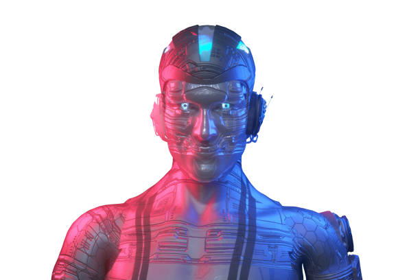 istock Futuristic concept of robot character with neon lights. 3d render   illustration 1271020052