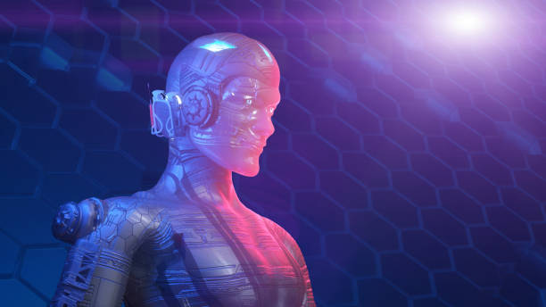 istock Futuristic concept of robot character with neon lights. 3d render   illustration 1271020062