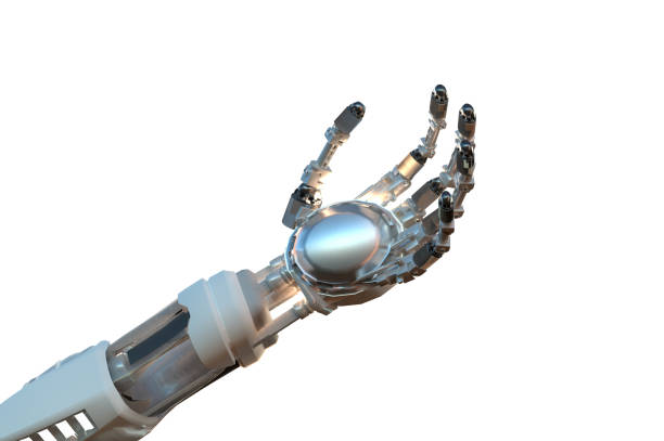 istock Robotic Arm closeup isolated on white background 3d render illustration 1271020099