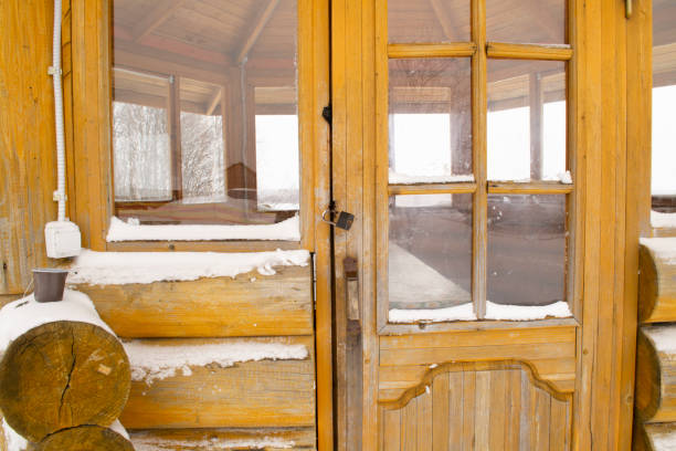 istock The rustic summer veranda is locked in winter. 1271021877