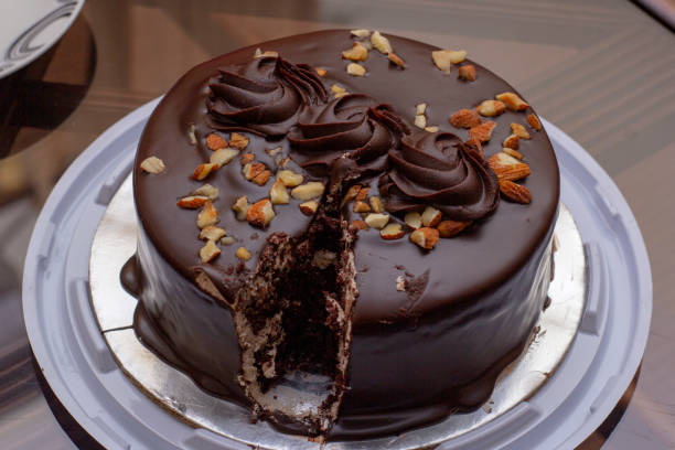 istock Chocolate Almond cake in a plate 1271024612
