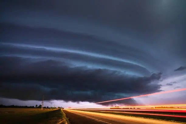 Supercell thunderstrom with dramatic storm clouds.