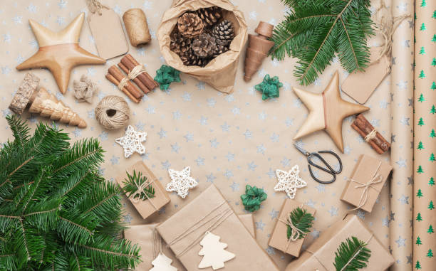 istock Christmas wreath and accessories on wooden table 1271031164