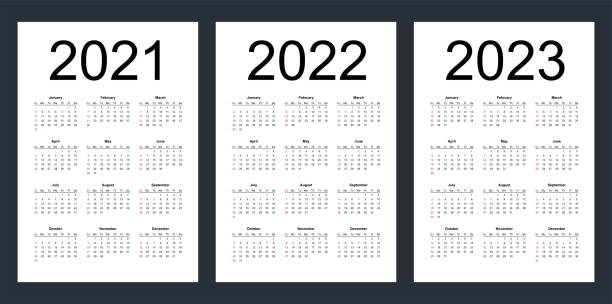 Simple editable vector calendars for year 2021, 2022, 2023. Week starts from Sunday. Simple editable vector calendars for year 2021, 2022, 2023. Week starts from Sunday. Vertical. Isolated illustration. calendar 2022 stock illustrations