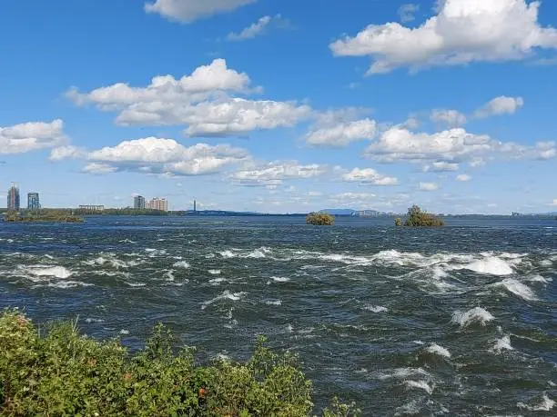 Photo of Lachine Rapids view seen from the Rapids Park in Montreal, Quebec, Canada on s sunny summer day