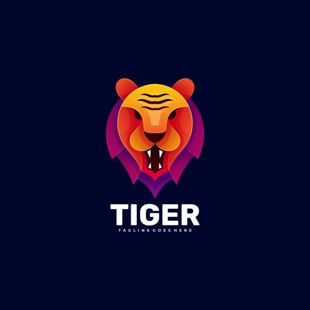 벡터 일러스트 레이시 타이거 그라데이션 다채로운 스타일. - tiger zoo animal awe stock illustrations