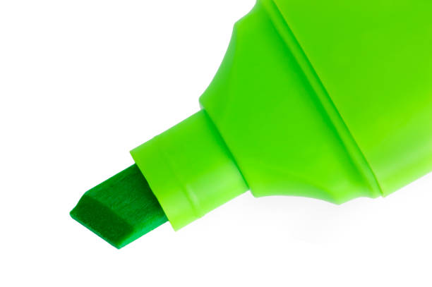 Bright electric fluorescent neon UFO green felt tip pen marker, isolated copy space, large detailed macro closeup