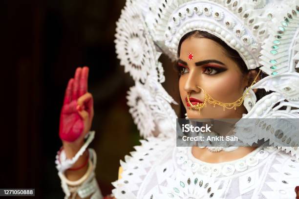Beautiful Indian Woman Dressed As Hindu Goddess Stock Photo - Download Image Now - Durga, Dussehra, One Woman Only