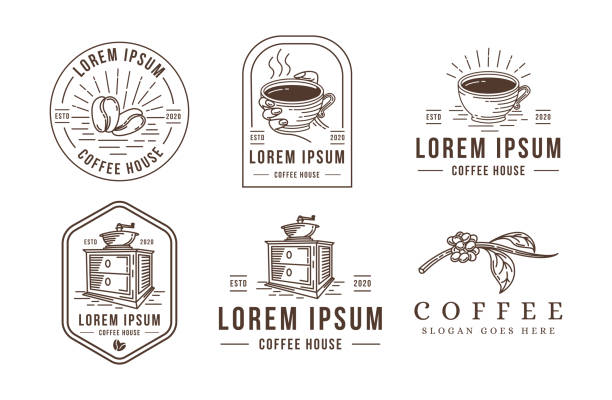 리나트 커피 벡터 일러스트레이션 세트 - cappuccino coffee bean bean espresso stock illustrations