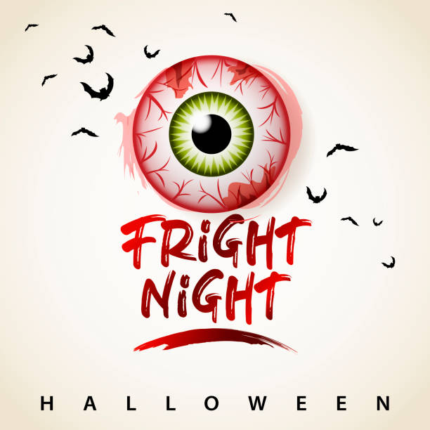 Halloween Fright Night Eye An invitation for the Halloween Bloody Fright Night Party with bleeding eye ball and flying bats on the background creepy glowing eyes stock illustrations