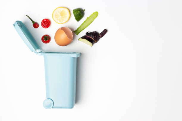 istock Organic waste and trash can on white background, copy space 1271057003