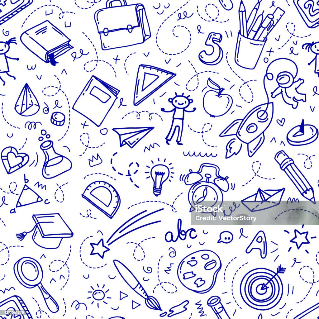 Concept Of Education School Background With Hand Drawn School Supplies  Stock Illustration - Download Image Now - iStock