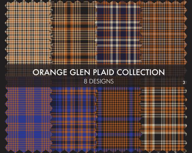 illustrazioni stock, clip art, cartoni animati e icone di tendenza di orange glen plaid tartan seamless pattern collection - spring decoration orange series