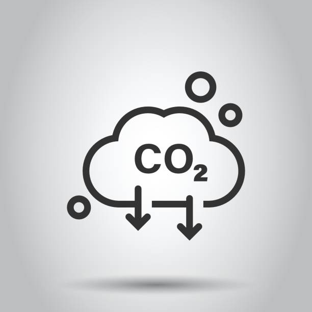 ikona co2 w płaskim stylu. ilustracja wektorowa emisji na białym, odizolowanym tle. koncepcja biznesowa redukcji gazu. - decreases stock illustrations