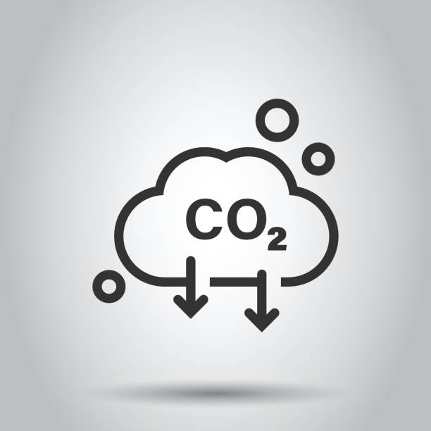 Co2 icon in flat style. Emission vector illustration on white isolated background. Gas reduction business concept. Co2 icon in flat style. Emission vector illustration on white isolated background. Gas reduction business concept. decline stock illustrations
