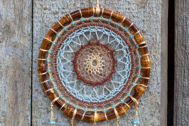istock Handmade dream catcher with feathers threads and beads rope hanging 1271067238