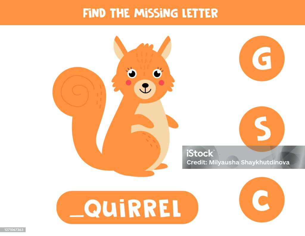 Squirrel Written Find Missing Letter And Write It Down Cute Cartoon Squirrel Stock ...